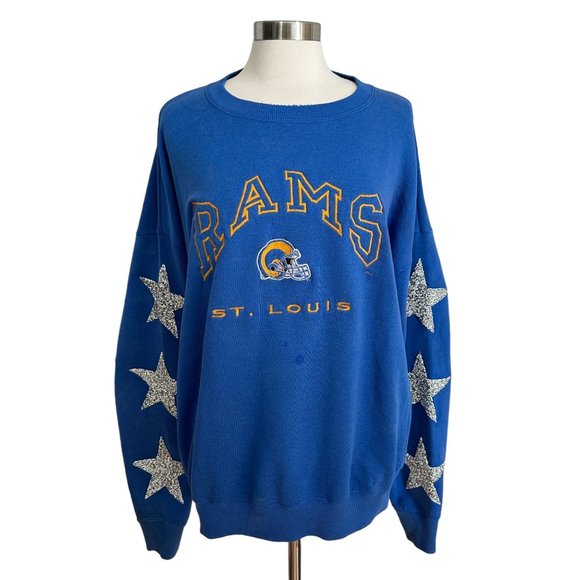 Furst of A Kind Vintage Rams Blue Glitter Star Oversized Crew Neck Sweatshirt - Picture 1 of 10